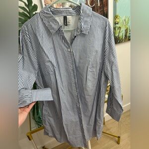 Divided Blue and White Striped Blouse